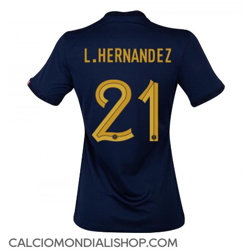 Maglie da calcio Francia Lucas Hernandez #21 Prima Maglia Femminile Mondiali 2022 Manica Corta